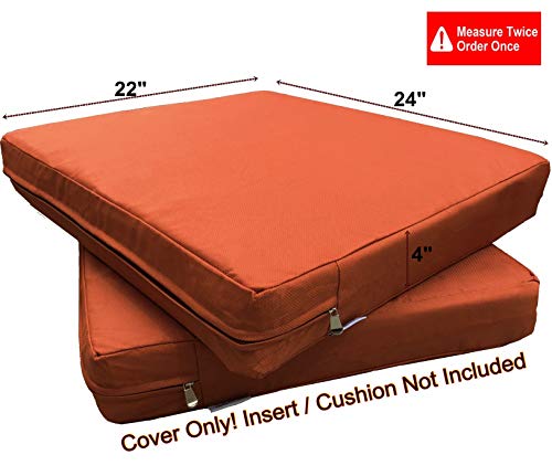 QQbed 4 Pack Outdoor Patio Chair Washable Cushion Pillow Seat Covers Extra Large 24"X22"X4" - Replacement Covers Only (24"X22"X4" 4 Pack, Rust)