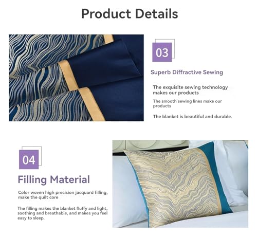 Chemin de lit bleu et or patchwork pour ambiance de chambre chaleureuse - 6