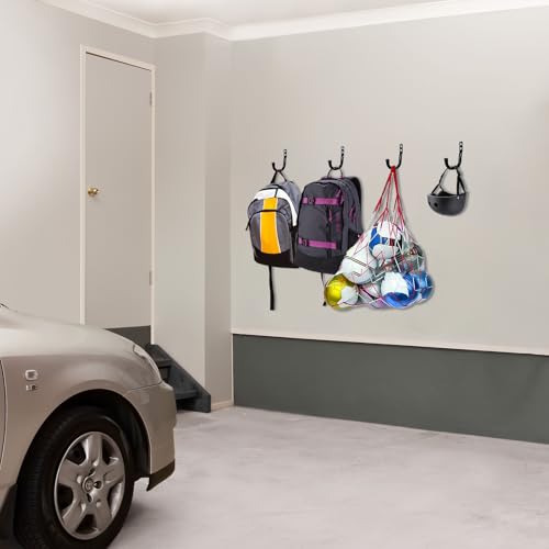 Image of KURUI Metal Wall Hooks for Hanging Heavy Duty, 6Pcs Garage Organization and Storage Hook for Extension Cord Tool Coat Backpack Bag, Large Utility J Hooks, Black Wall Mount Hanges for Outdoor Indoor