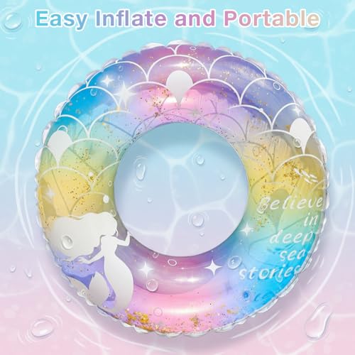 Image of ProberosSwim Ring, Swimming Tube for Kids Age 3-6, PVC Inflatable Mermaid Swim Ring Pool Float with Fantasy Print Design, Lightweight Floating Tube for Kids, Summer Pool & Beach Water Toy, 22-50 CM