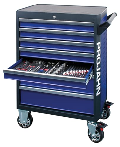 Projahn Werkstattwagen GALAXY mit 188-teiliger Bestückung, Werkzeugwagen mit 7 Schubladen, Werkstattschrank mit 4 Rollen, Blau/Anthrazit, abschließbar 5501-523