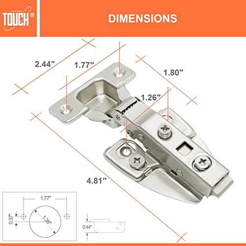 Touch Cabinet Hinges (20 Pairs, 40 Pcs) Face Frame Cupboard Door Soft Close Hinges 1/2" Inch Overlay Concealed European Clip-On Hinges For Kitchen Cabinet 3D Adjustable With Dowels #TOP2