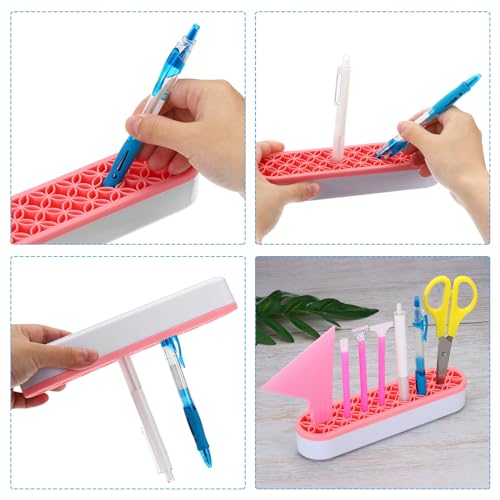 Image of PATIKIL Diamond Painted Pen Holder, Silicone Makeup Brush Holder Multi-Purpose Cosmetic Storage Box Desktop Organizer for Art Craft, Pink