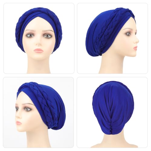 Image of DRESHOW African Women Turban Caps Beanie Twist Headscarf Pre-Tied Double Twisted Braid Hair Cover Wrap Hat Chemo Cancer Cap