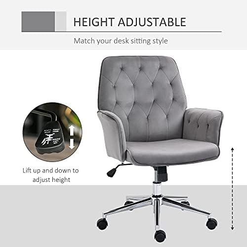 Vinsetto Velvet-Feel Fabric Office Swivel Chair Mid Back Computer Desk Chair with Adjustable Seat, Arm - Deep Grey