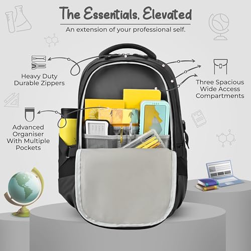 Image of Gear Inspired 19 inch /36L Large Water Resistant School Bag | Casual Backpack | Daypack | Travel Backpack | Kids Bag for Boys /Girls (Black - Black)