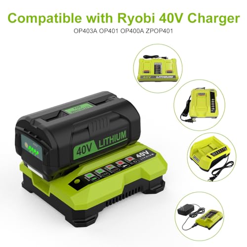 Energup 40Volt 6500mAh Replacement Ryobi 40V Battery and Charger Kit, for 40Volt Lithium Battery OP4026 OP40601 OP4050A OP4040 OP4030 OP4050 with OP401 Ryobi 40V Charger