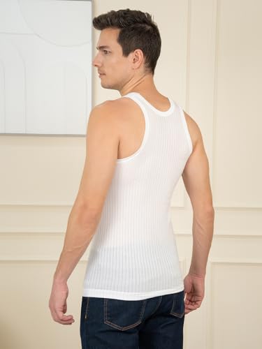 Image of Lux Cozi Men's White Premium Cotton Round Neck Ribbed Vest | Pack of 3 |