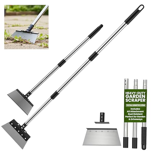 My Garden Scraper Extendable up to 125cm - Moss Scraper with Adjustable Stainless Steel Handle - Reinforced Design & Sharp Steel Blade - Weather-Resistant Comfort Grip - Ideal for Lawn Patios & Paths