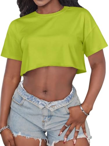 Image of Crop Tops for Women Oversized Short Sleeve T Shirts Crew Neck Cropped Tees