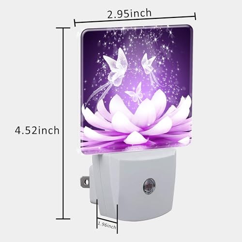 Image of Beautiful Lotus Flower and Butterfly Night Light Plug into Wall with Dusk to Dawn Sensor Cute Nightlight for Kid Girls Boys Women Men Room Decor, Hallway, Kitchen, Bathroom, Nursery, Stairs
