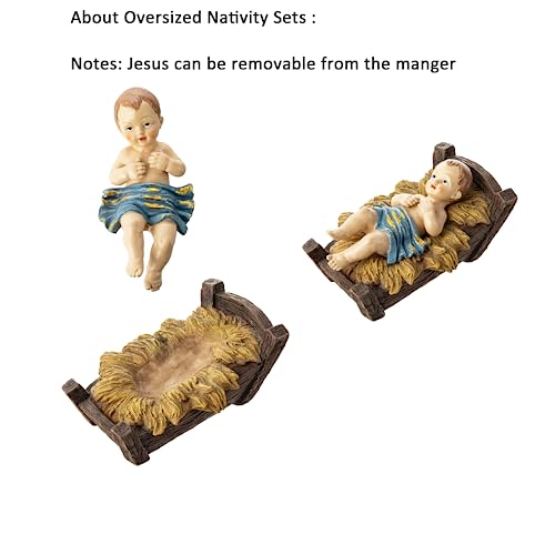 Image of Glitzhome 12Pcs Deluxe Blue Resin Nativity Figurines Set Christmas Ornaments Xmas Tabletop Scenes Figures Set Collectibles Countertop Statue Miniatures Decorative Crafts Accessories 15.5 inch x 45.00 inch