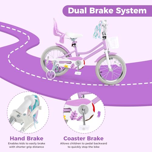 Image of BABY JOY Girls Bike with Streamers & Doll-Seat, Kids Bike for 3-8 Years Old