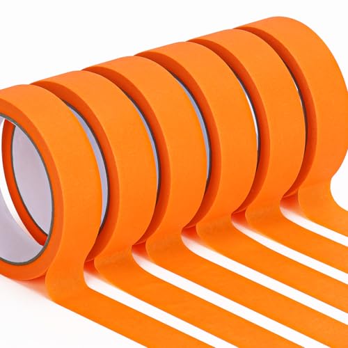 HongWay Masking Tape 1 Inch 6 Rolls x 22yd (132yds in Total) Painters Tapes for Painting Labeling Arts Crafts Easy Removal No Residue (0.94in Orange)