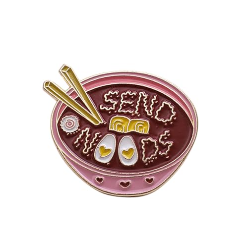 LALADEFIEE Cute Cartoon Ramen Brooch Enamel Pin Alloy Funny Noodles and Bowl Badge for Backpacks or Shirts