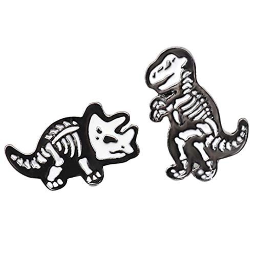 ROFARSO Dinosaur Skeleton Enamel Lapel Pin Set Cute Animal Pin, Accessory for Backpacks Clothing Bags Hats Shirts (2pics pin set)