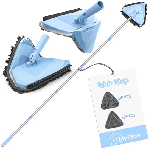 TidyBliss Upgraded Foldable Wall Mop with 80” Long Handle (Chambray Blue)