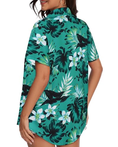 Image of Women Hawaiian Shirt Button Down Summer Tops Beach Short Sleeve Blouse
