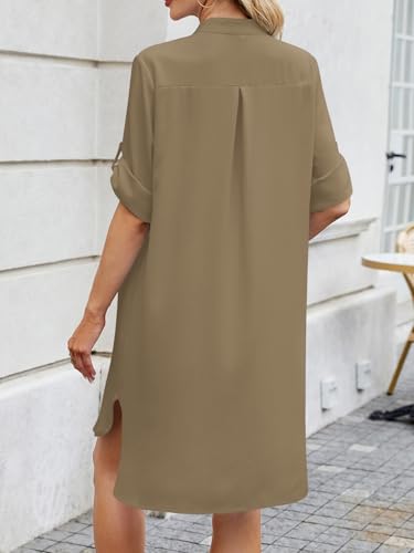 Image of PerZeal Womens Sexy V Neck Button Down Shirt Dresses Summer Short Sleeve Casual Loose Blouses & Button-Down Shifts Cover Ups