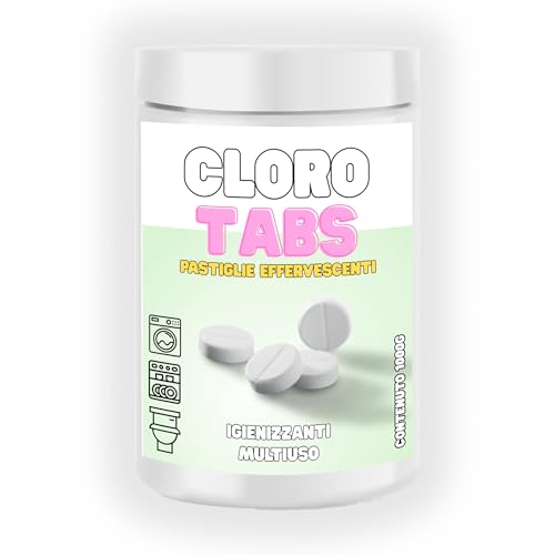 SOLEILUX Cloro Tabs - Candeggina effervescente igienizzante in pastiglie multiuso Barattolo da 1kg Con Tappo Salvabimbo