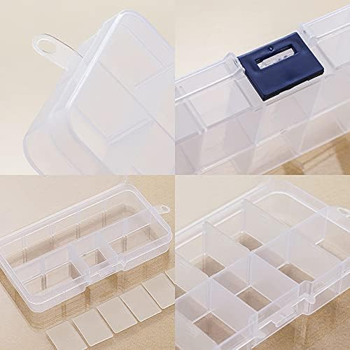 Cdemiy Bead Storage Box, 4 Pcs Clear Plastic Earring Organizer, with 10 Compartments Adjustable Dividers, for DIY Craft Jewellery Beads Diamond Embroidery Nail Earring Accessories, 6.5 x 12.8 x 2.1CM