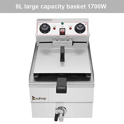 Single Tank Deep Fryer Commercial Electric Stainless Steel Countertop Fryer 1700W Total Capacity 12.5QT/11.8L for Restaurant Home Kitchen with Temperature Control & Large Handle