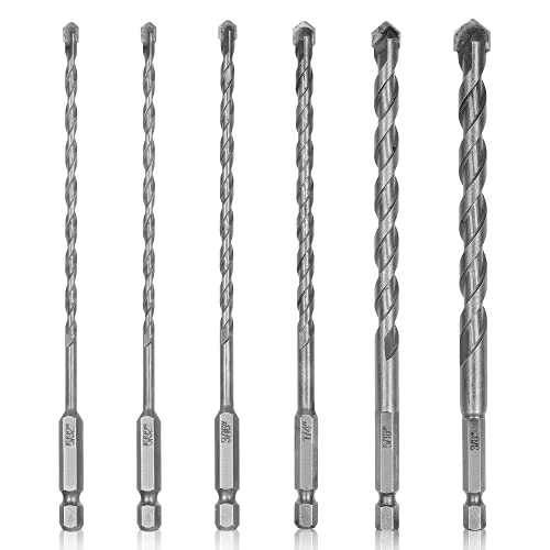 amoolo Hex Shank Masonry Drill Bit Set 6 Pcs(5/32''-3/8''),...