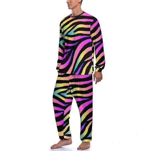 Pyjama homme manche longue à rayures arc-en-ciel ensemble confortable - 2