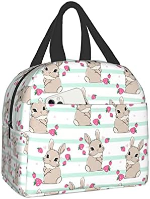 Cute Bunny With Strawberry Berry Sweet Lunch Box Reusable Lunch Bag Cooler Tote Travel Picnic Insulated Durable Shopping Waterproof