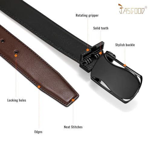 JASGOOD Men’s Leather Belt Reversible Belt for Men Jeans Suits with Rotate Buckle 1.25’’Wide Leather Casual Belt for Present,Black/Brown4