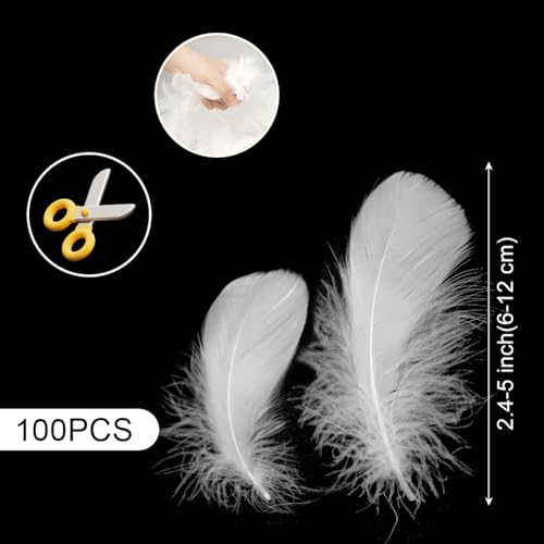 AOOTE Weiße Federn zum Basteln,100 Stück Deko Federn,6~12cm,Natürliche Feder,Weich Federn,Flaumfedern,Feder Handwerk für DIY Ohrring,Kopfschmucksfedern,Traumfänger,Hochzeit,Ostern,Weihnachten