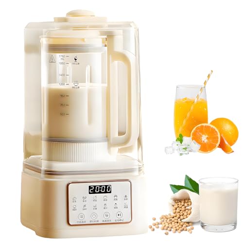 Máquina para hacer leche de soja de 1750 ml con limpieza automática, inicio retardado, función de mantener caliente, incluye cepillo y taza medidora para leche de almendras y avena