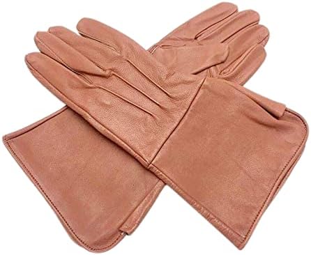 Medieval Renaissance Gauntlet leather cosplay gloves long arm cuff (Tobacco brown, Large)