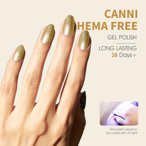 Image of CANNI Gold Gel Nail Polish, 1Pcs Glitter Gold Gel Polish Color High Gloss Soak Off U V Nail Manicure Salon DIY