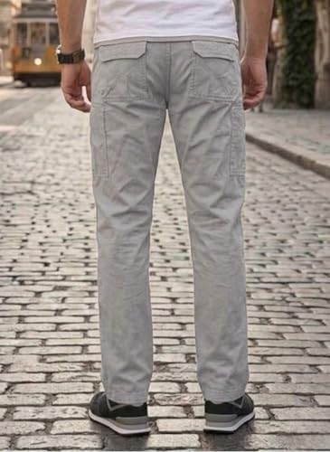 Image of Men's Cotton Cargo Pants |Bottom with 6 Pockets & Drawstring Waist | Breathable Lower with 6 Pockets & Drawstring Elastic Waistband | Casual Bottoms Travel Outdoor