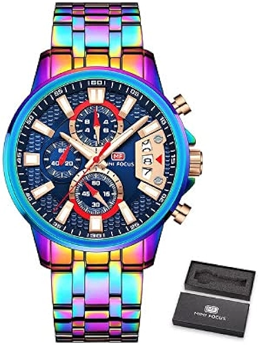 Relógio de Luxo Mini Focus MF0352G (Arco-íris, Azul e Vermelho)