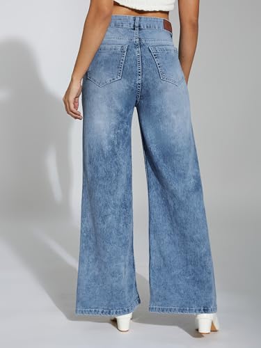 Image of Miss Chase Women's Wide-Leg High-Rise Regular-Length Stretchable Shaping Denim Jeans