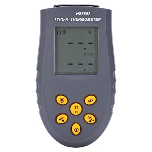 LCD Display Temperature Meter, Digital Thermometer Meter with DualChannel LCD Display HS6802 Temperature Measuring Equipment for Fish, Thermometer
