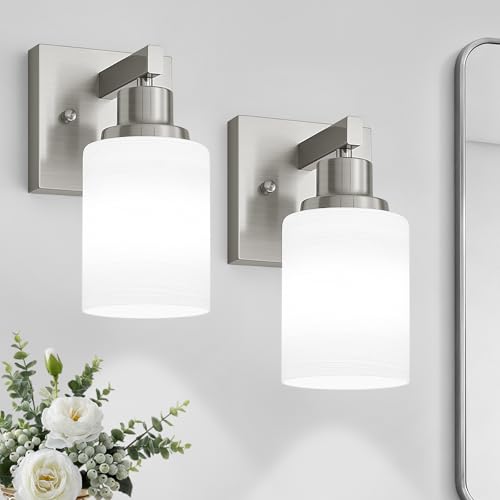 DIKAIDA Bathroom Wall Sconces Set of 2 Brushed Nickel Single Vanity Light