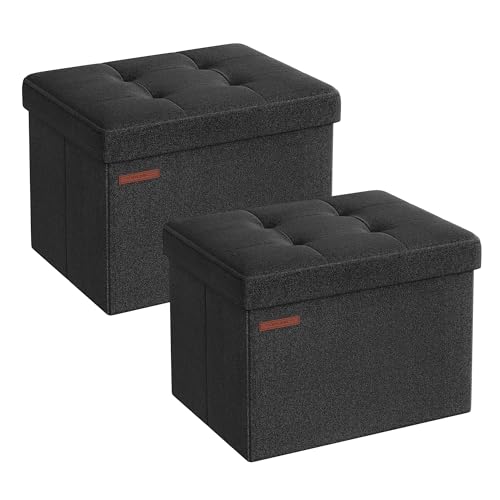 SONGMICS Small Folding Storage Ottoman, Set of 2, Foot Rest Stool, Cube Footrest, 12.2 x 16.1 x 12.2 Inches, 286 lb Load Capacity, for Living Room, Bedroom, Home Office, Dorm, Ink Black ULSF