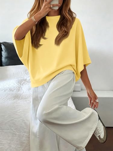 Image of Tankaneo Womens Oversized Batwing Short Sleeve T Shirts Summer Casual Round Neck Tunic Tops Loose Fit Basic Tees