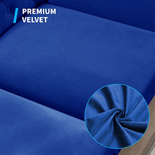Mjkone Sofa Couches, Velvet Modern 3 Seaters Sofa With Cushions, Deep Button Tufted Sturdy Metal Legs For Living Room, Apartment - Navy Blue #TOP3