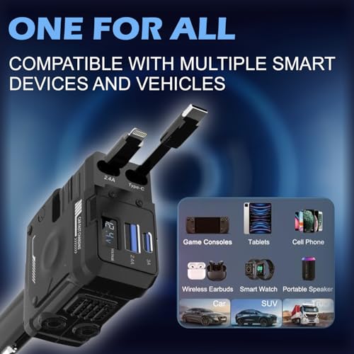 Image of PunnkFunnk TurboCharge 120W Car Charger | 4-in-1 USB /Type-C /USB L | QC & PD Support | Smart Fast Charging Adapter for Mobile, Laptop, Watch - 180 Rotation(Black)