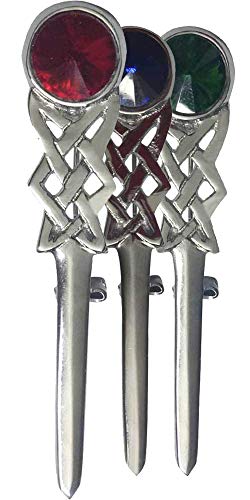 New Brand AAR Scottish Celtic Sword Kilt Pin Color Chrome Finish Stone Red