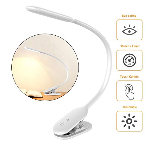 LED Desk Lamp, Rechargeable Clip On Light Reading Light with 360°Flexible Swing Arm,30