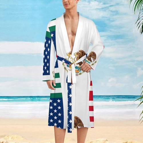 United States Mexico Friendship Flag Funny Men's Robe Soft Lightweight Bathrobe Long-sleeve Spa Robes2