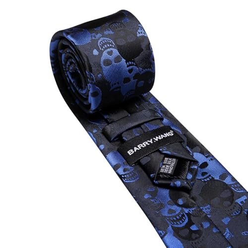 Image of Barry.Wang Man Tie Sets Skull Ties Animal Extra Long Necktie Silk Woven Handkerchief Cufflinks Festival Party Gift