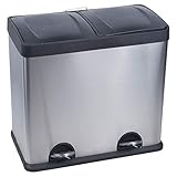 URBNLIVING - Cubo de basura (48-60 L, acero inoxidable, acabado satinado, con 2 compartimentos, 2 x 24 L)