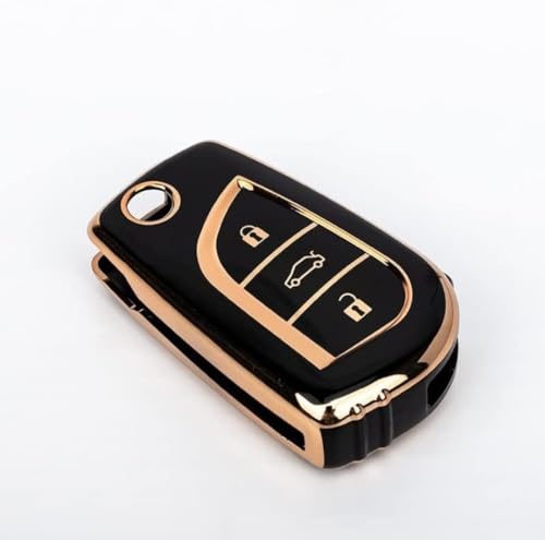 Image of TPU Car Key Cover Black & Golden Compatible for Toyota Innova Crysta, Corolla Altis (Toyota, 2 Button Flip Key)