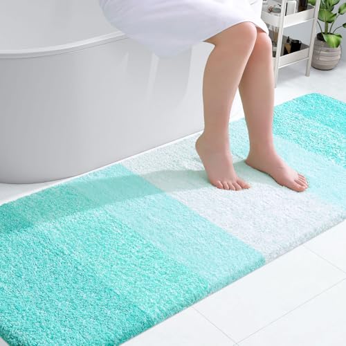 Image of OLANLY Bathroom Runner Rugs Mat 70x24, Extra Soft Absorbent Microfiber Bath Rugs, Rubber Backing, Quick Dry, Washable Long Bath Mats for Bathroom Floor, Tub and Shower, Home Decor Accessories, Teal